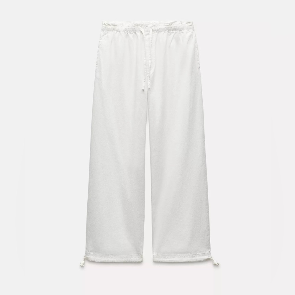 Zara White Wide-Leg Tie Pants